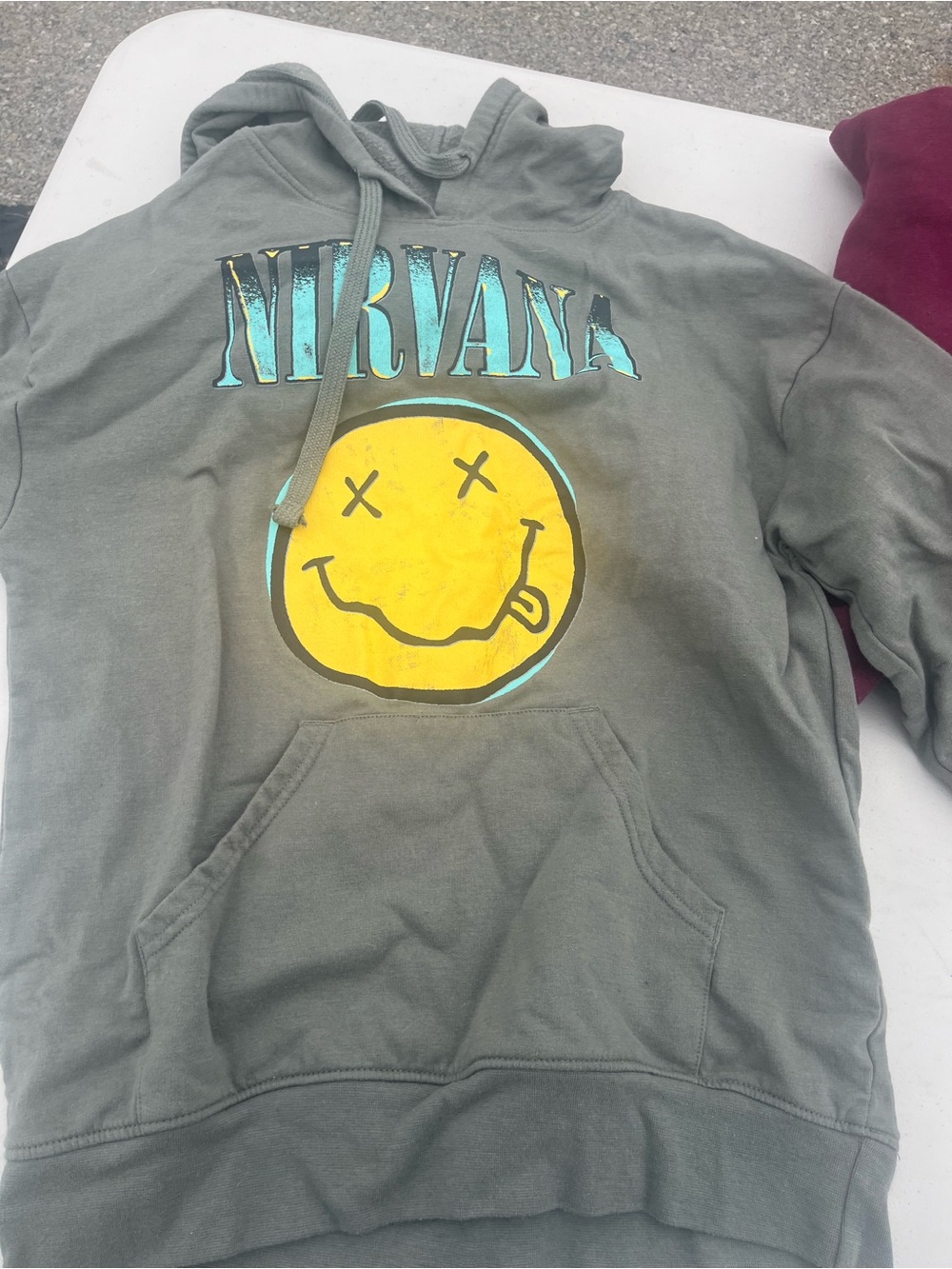 NIRVANA Olive Hoodie with Yellow & Aqua Graphic